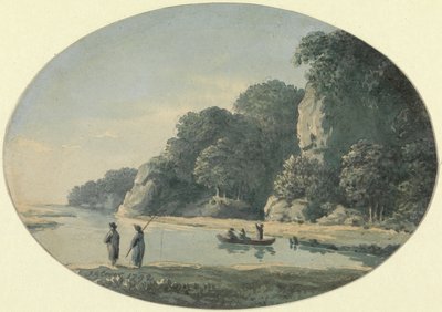 نهر مع صياد ، 1792 (مرحاض فوق الجرافيت على ورق) بواسطة جون جلوفر