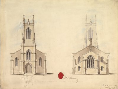 تصميم الكنيسة المقترحة في ميدلسبورو ، 1837 بواسطة بنيامين غرين