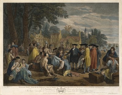معاهدة ويليام بنس مع الهنود ، 1775 (النقش والحفر بالألوان المائية على الورق المدبب) بواسطة جون هول