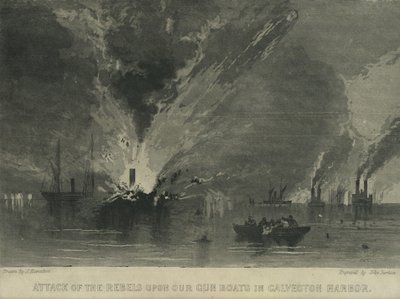 هجوم المتمردين على قواربنا النارية في ميناء جالفستون ، ج .1863 بواسطة جون هاميلتون