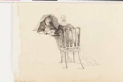 رجل وامرأة يكتبان على طاولة (قلم وحبر على ورق) بواسطة جون هاردن