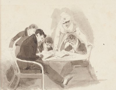 صبيان يقومان بالواجب المنزلي ، 1811 (مرحاض على ورق) بواسطة جون هاردن