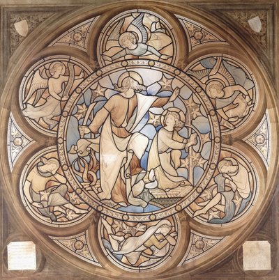 تكريم ل Pugin ، تصميم نافذة زجاج ملون ، c.1850 بواسطة جون هاردمان باول
