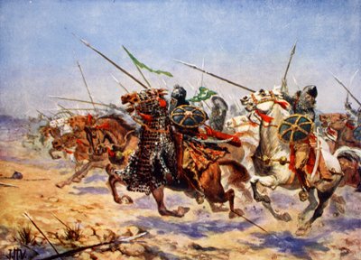 سلاح الفرسان لشهربراز الشحن ، التوضيح من "تاريخ الأمم هاتشينسون" ، 1915 بواسطة جون هاريس فالدا