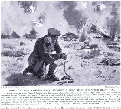تم منح العميد وليام Scothern RGA إصلاح هاتف ميداني تحت نيران شديدة DCM Ypres May 1915 بواسطة جون هاريس فالدا