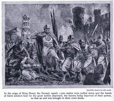 في عهد الملك هنري الثاني ، تم سحب ما يقرب من 1200 قلعة ، وبالتالي حرمان البارونات من قوتهم ، c.1950 بواسطة جون هاريس فالدا