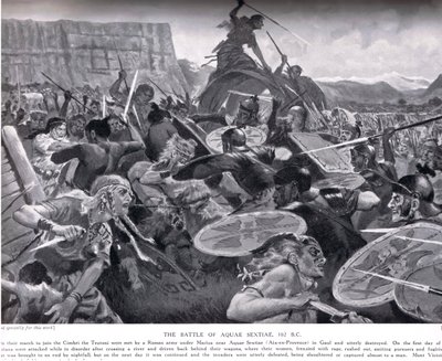 معركة Aquae Sextiae ، 102 قبل الميلاد ، رسم توضيحي من "تاريخ الأمم لهاتشينسون" ، في أوائل القرن العشرين بواسطة جون هاريس فالدا