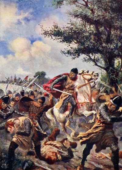 معركة بوفينيس ، 1214 ، رسم توضيحي من "تاريخ الأمم لهتشينسون" ، 1915 بواسطة جون هاريس فالدا