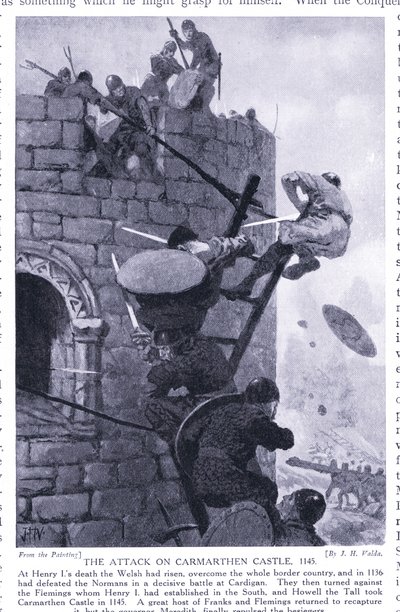 الهجوم على قلعة كارمارثين AD1136 ، 1920 بواسطة جون هاريس فالدا