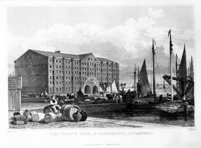 مستودعات The Duke&39;s Dock und ، ليفربول ، نقشها توماس هيغام ، 1829 (نقش) بواسطة جون هاروود