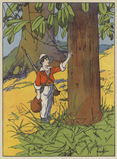 رسم توضيحي لـ Swiss Family Robinson (لون ليثو) بواسطة جون هاسال
