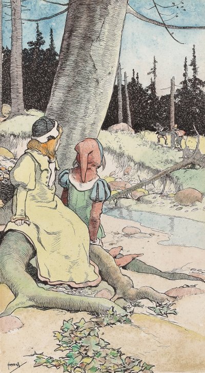 الأطفال في الخشب ، حوالي 1900 (ألوان مائية وقلم وحبر على ورق) بواسطة جون هاسال