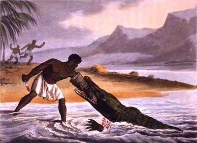 صيادو التماسيح الأفريقية ، نقشها ماثيو دوبورج (من 1785 إلى 1820) ، نشره إدوارد أورم بواسطة جون هيفيسايد (بعد) كلارك