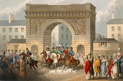 مدخل الحلفاء إلى باريس ، محفور من قبل ماثيو دوبورج (fl.1813-20) من الحكايات التاريخية والعسكرية والبحرية. بواسطة إدوارد أورم (1774-ج 1820) 1818 (أكواتينت) بواسطة جون هيفيسايد كلارك