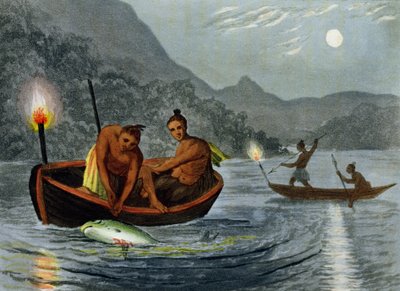 Torch Light Fishing في أمريكا الشمالية ، منقوش بواسطة H. Merke (fl.c.1800-20) ، نشره إدوارد أورم ، 1813 بواسطة جون هيفيسايد كلارك