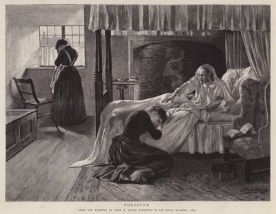 Forgiven, painting by John H Bacon exhibited at the Royal Academy in 1891 (litho) بواسطة جون هنري فريدريك (بعد) بيكون
