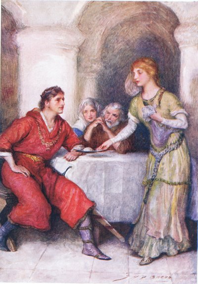 Enid ينتظر عند Geraint ، رسم توضيحي لقصص الأطفال من Tennyson بقلم نورا شيسون بواسطة جون هنري فريدريك بيكون
