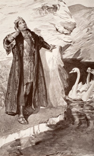 لير والبجعات ، رسم توضيحي من "أسطورة و أسطورة سيلتيك" بقلم تشارلز سكوير ، 1905 بواسطة جون هنري فريدريك بيكون