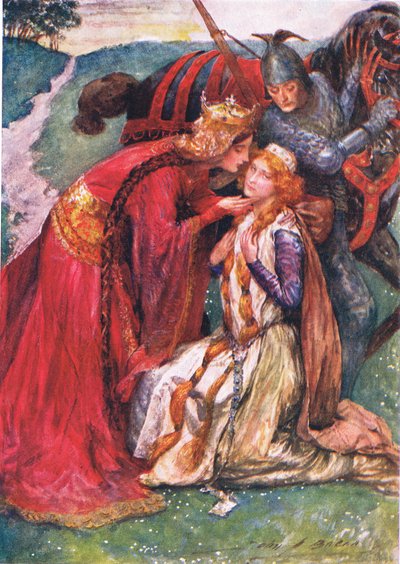 الملكة جوينفيري ترحب بـ Enid ، رسم توضيحي لـ "قصص الأطفال من تينيسون" بقلم نورا شيسون بواسطة جون هنري فريدريك بيكون