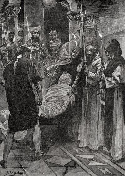 دفن الملك إيثيلبرت من كينت ، من كتاب "كنيسة إنجلترا: تاريخ للشعب" ، نُشر عام 1910 بواسطة جون هنري فريدريك بيكون