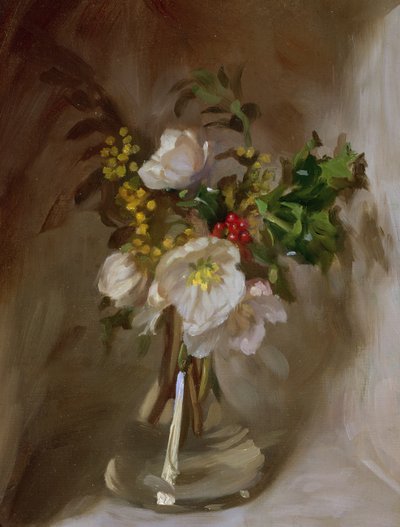 Winter Flowers (oil on board) بواسطة جون هنري لوريمر