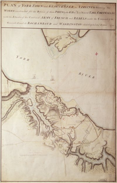 الخريطة البريطانية لحصار يوركتاون ، 1781 بواسطة جون هيلز