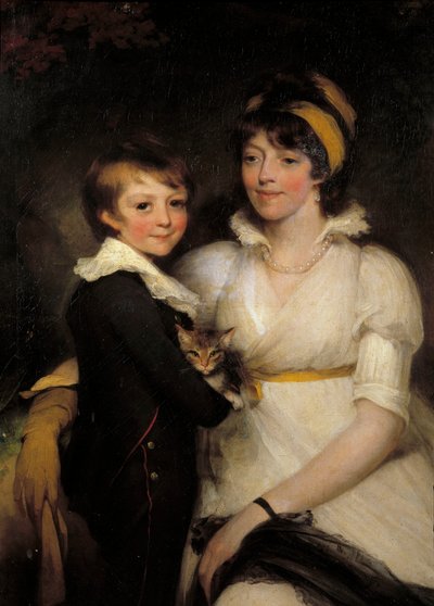 شابة وصبي صغير يحملان صورة قطة لجون هوبنر (1758-1810) بواسطة جون هوبنر
