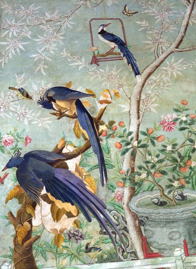 زوج من طيور العقعق مقطوعًا من فيلم The Birds of America ولصق على ورق حائط صيني مطلي يدويًا (ملصقة) بواسطة جون جيمس أودوبون