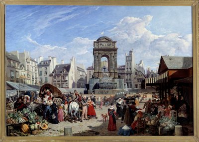 Le Marche et la Fontaine des Innocents in Paris لوحة لجون جيمس شالون (1778-1854) 1822 صن. 1.06x1.52 م باريس ، متحف كارنافالي بواسطة جون جيمس شالون