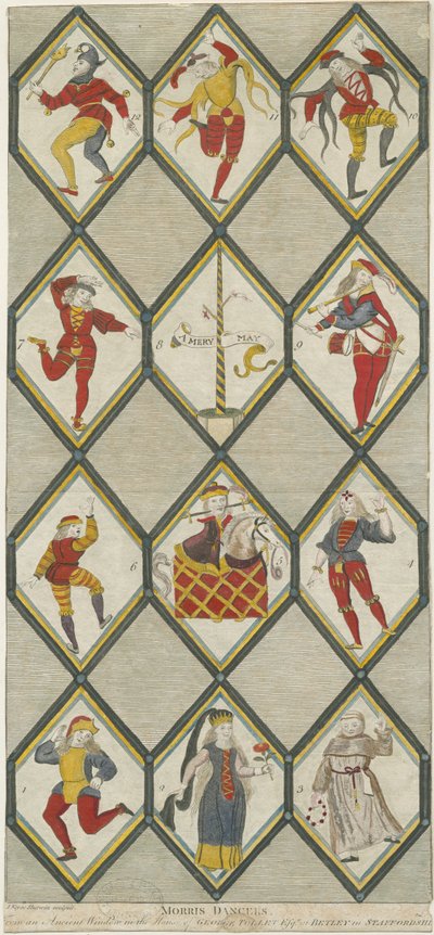 نافذة بيتلي الزجاجية - راقصو موريس: نقش ، بدون تاريخ [1751-1790] (طباعة) بواسطة جون كيز شيروين