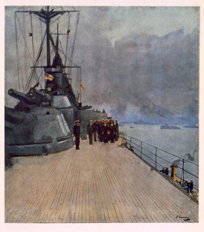 The Quarter Deck of HMS Queen Elizabeth، من الفنانين البريطانيين في الجبهة ، استمرار الجبهة الغربية ، 1918 بواسطة جون لافري