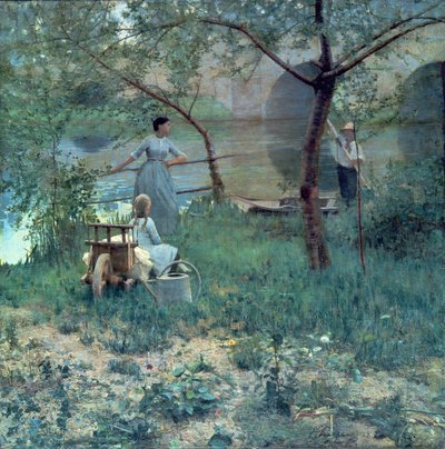 تحت شجرة الكرز ، الجسر في Grez ، 1884 بواسطة جون لافري
