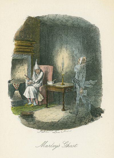ظهور شبح مارلي لـ Scrooge. رسم توضيحي لجون ليتش (1817-1864) لتشارلز ديكنز، ترنيمة عيد الميلاد، لندن 1843-1844. بواسطة جون ليتش