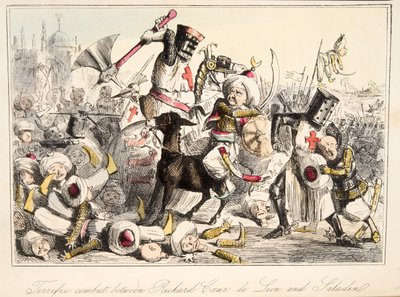 قتال رائع بين ريتشارد كور دي ليون وصلاح الدين من التاريخ الهزلي لإنجلترا ، حانة. 1864 (النقش اليدوي) بواسطة جون ليتش