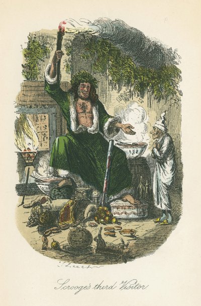 ظهور شبح هدية عيد الميلاد لـ Scrooge. رسم توضيحي لجون ليتش (1817-1864) لتشارلز ديكنز quot;ترنيمة عيد الميلادquot;، لندن 1843-1834. بواسطة جون ليتش