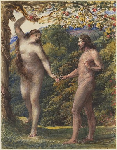 عشية تقديم الفاكهة المحرمة لآدم ، 1830-1835 (قلم وحبر بني مع مرحاض مرتفع بلون الجسم على الجرافيت على ورق منسوج) بواسطة جون لينيل