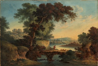 منظر طبيعي مع قلعة وجسر ، حوالي 1808-20 (جواش وألوان مائية) بواسطة جون أولدفيلد