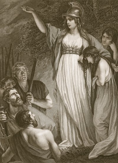 Boadicea يرسم البريطانيين ، منقوش بواسطة Sharp ، توضيح من حانة ديفيد هيوم "تاريخ إنجلترا" ، الحانة. بقلم ر. بوير ، لندن ، 1812 بواسطة جون أوبي