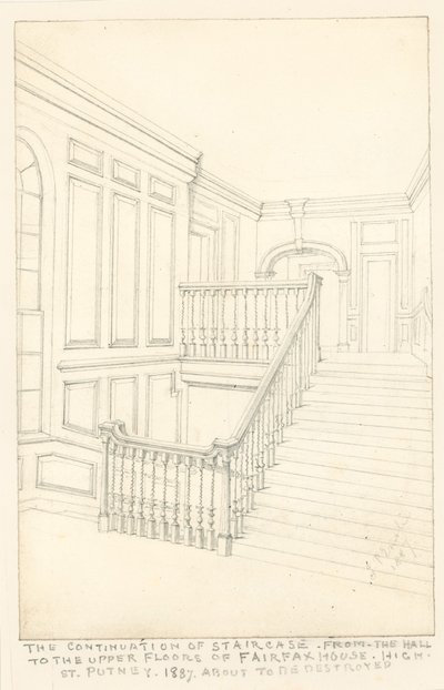 استمرار الدرج ، من القاعة إلى الطوابق العليا ، في Fairfax House ، High Street ، Putney ، 1887 بواسطة جون فيليب إمسلي