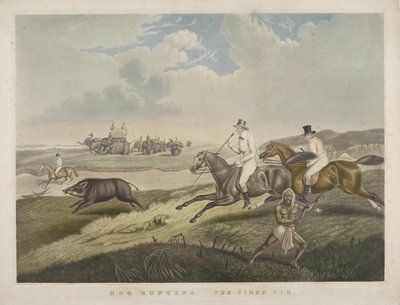 خنزير الصيد: الخنزير المتعب ، محفور بواسطة SW Fores (1785-1825) c.1840 (ألوان مائية يدوية) بواسطة جون بلات