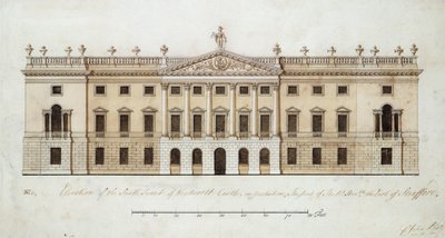 قلعة وينتورث ، تصميم للجبهة الجنوبية ، حوالي عام 1760 (قلم وحبر وألوان مائية على ورق) بواسطة جون بلات