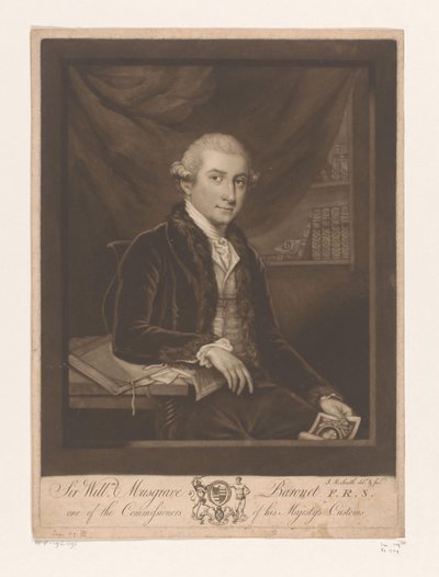 بورتريت فان ويليام موسجراف سيدي ويلم. Musgrave Baronet F.R.S. أحد مفوضي جمارك جلالة الملك (العنوان على الشيء) بواسطة جون رافائيل سميث