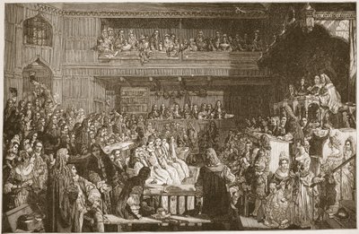 براءة الأساقفة السبعة ، 1688 ، رسم توضيحي من "كنيسة إنجلترا: تاريخ للشعب" بقلم HDM Spence-Jones ، حانة. ج .1910 (صورة بني داكن) بواسطة جون روجرز هربرت