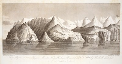 كيب بيام مارتن ، جبل بوفيسيون وكاب فانشاوي ، اكتشفوا في 1 سبتمبر 1818 من قبل السفينة الملكية إيزابيلا ، التوضيح من "رحلة اكتشاف ..." ، 1819 بواسطة جون روس
