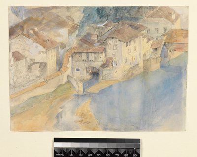 منظر لفريبورغ ، سويسرا ، c.1854 (قلم رصاص وقلم وحبر وغواش على ورق) بواسطة جون روسكين