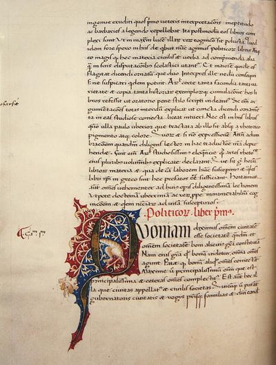 Ms.228، f.90v: صفحة من كتاب "الأخلاق والسياسة النيقوماخية" لأرسطو بواسطة جون راسل
