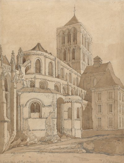 كنيسة الدير في Fecamp ، نورماندي ، c.1817-20 (الجرافيت وغسل البني على الورق) بواسطة جون سيل كوتمان