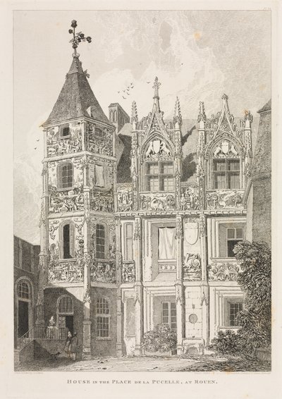 الآثار المعمارية لنورماندي (المجلد الثاني) ، رر. 64: منزل في Place de la Pucelle ، في روان بواسطة J و A Arch و Cornhill و JS Cotman