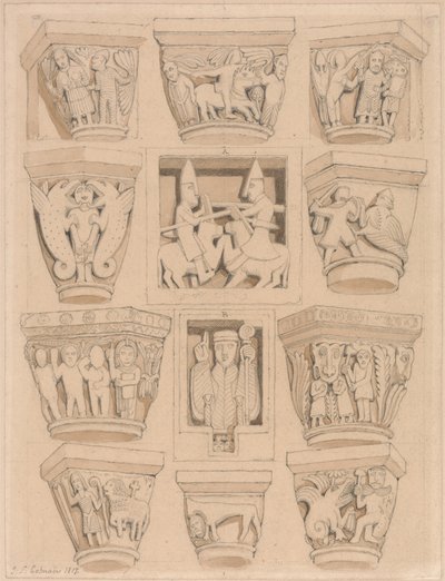 العواصم و A & B Bas-Reliefs في كنيسة دير Saint Georges de Bocherville ، بالقرب من روان ، نورماندي بواسطة جون سيل كوتمان