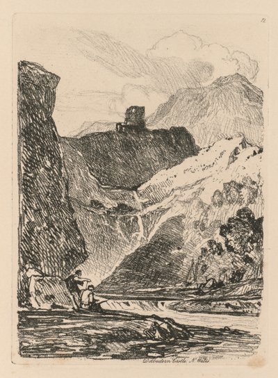غرفة دراسة Liber: اللوحة 12 ، قلعة Dolbadern ، بحيرة Llanberris ، شمال ويلز ، 1838. بواسطة جون سيل كوتمان